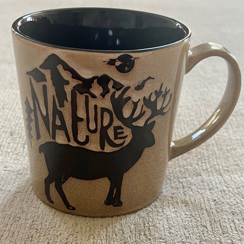 Pfaltzgraff Everyday Nature Deer Mountain Coffee Mug Tan Black Speckled Ceramic